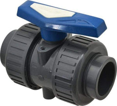 Simtech - 2" Pipe, Full Port, PVC True Union Design Ball Valve - Inline - Two Way Flow, FNPT x FNPT (with Socket Adapter) Ends, Tee Handle, 232 WOG - Exact Tool & Supply
