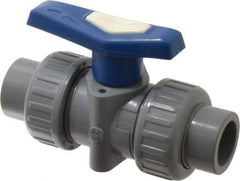 Simtech - 1/2" Pipe, Full Port, CPVC True Union Design Ball Valve - Inline - Two Way Flow, FNPT x FNPT (with Socket Adapter) Ends, Tee Handle, 232 WOG - Exact Tool & Supply