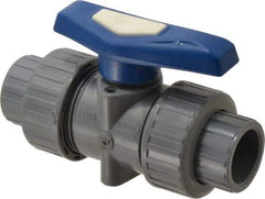 Simtech - 3/4" Pipe, Full Port, CPVC True Union Design Ball Valve - Inline - Two Way Flow, FNPT x FNPT (with Socket Adapter) Ends, Tee Handle, 232 WOG - Exact Tool & Supply
