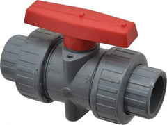 Simtech - 1" Pipe, Full Port, CPVC True Union Design Ball Valve - Inline - Two Way Flow, FNPT x FNPT (with Socket Adapter) Ends, Tee Handle, 232 WOG - Exact Tool & Supply