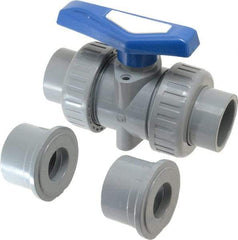 Simtech - 1-1/4" Pipe, Full Port, CPVC True Union Design Ball Valve - Inline - Two Way Flow, FNPT x FNPT (with Socket Adapter) Ends, Tee Handle, 232 WOG - Exact Tool & Supply