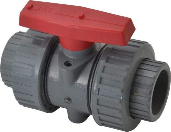 Simtech - 1-1/2" Pipe, Full Port, CPVC True Union Design Ball Valve - Inline - Two Way Flow, FNPT x FNPT (with Socket Adapter) Ends, Tee Handle, 232 WOG - Exact Tool & Supply