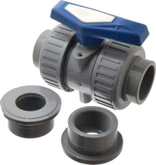 Simtech - 2" Pipe, Full Port, CPVC True Union Design Ball Valve - Inline - Two Way Flow, FNPT x FNPT (with Socket Adapter) Ends, Tee Handle, 232 WOG - Exact Tool & Supply