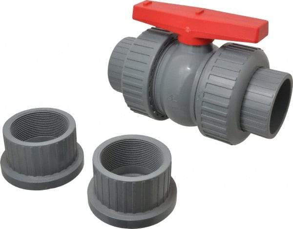 Simtech - 3" Pipe, Full Port, CPVC True Union Design Ball Valve - Inline - Two Way Flow, FNPT x FNPT Ends, Tee Handle, 150 WOG - Exact Tool & Supply