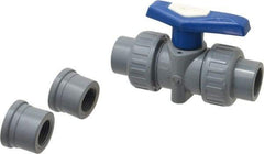 Simtech - 1/2" Pipe, Full Port, CPVC True Union Design Ball Valve - Inline - Two Way Flow, FNPT x FNPT (with Socket Adapter) Ends, Tee Handle, 232 WOG - Exact Tool & Supply