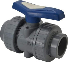 Simtech - 1-1/2" Pipe, Full Port, CPVC True Union Design Ball Valve - Inline - Two Way Flow, FNPT x FNPT (with Socket Adapter) Ends, Tee Handle, 232 WOG - Exact Tool & Supply