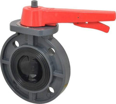 Simtech - 3" Pipe, Wafer Butterfly Valve - Lever Handle, PVC Body, EPDM Seat, 150 WOG, Polypropylene Disc, Stainless Steel Stem - Exact Tool & Supply