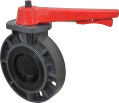 Simtech - 4" Pipe, Wafer Butterfly Valve - Lever Handle, PVC Body, EPDM Seat, 150 WOG, Polypropylene Disc, Stainless Steel Stem - Exact Tool & Supply