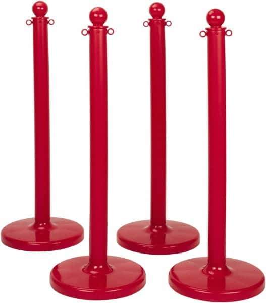 PRO-SAFE - 41" High, 3" Pole Diam, Warning Post - 16" Base Diam, Round Plastic Base, Red Plastic Post, For Outdoor Use - Exact Tool & Supply
