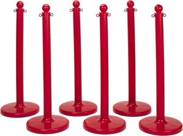 PRO-SAFE - 40" High, 2-1/2" Pole Diam, Warning Post - 14" Base Diam, Round Plastic Base, Red Plastic Post, For Outdoor Use - Exact Tool & Supply