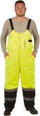 Utility Pro Wear - Size M, Black/Yellow, Snap, Cold Weather Bib Overall - Polyester, Teflon, 5 Pockets, Teflon Fabric Protector, Adjustable Straps, Zipper/Snap Bottom - Exact Tool & Supply