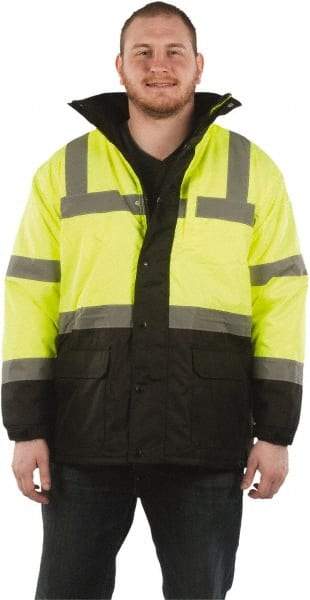 Utility Pro Wear - Size 5XL Cold Weather & High Visibility Parka - Yellow, Polyester & Teflon, Zipper, Snaps Closure - Exact Tool & Supply