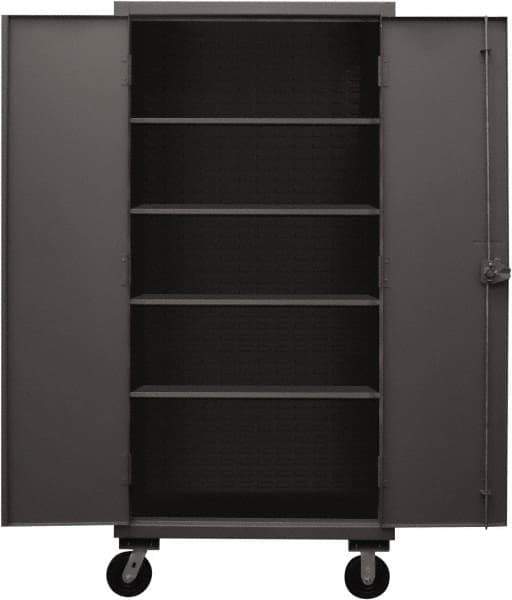 Durham - 4 Shelf Mobile Storage Cabinet - Steel, 36" Wide x 24" Deep x 80" High, Gray - Exact Tool & Supply