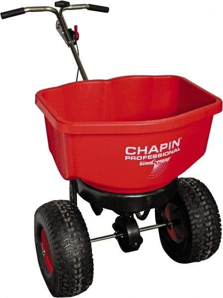 Chapin - 100 Lb Stainless Steel Walk Behind Broadcast Landscape Spreader - 14" Pneumatic Wheels - Exact Tool & Supply
