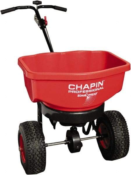 Chapin - 80 Lb Powder Coated Steel Walk Behind Broadcast Landscape Spreader - 12" Pneumatic Wheels - Exact Tool & Supply
