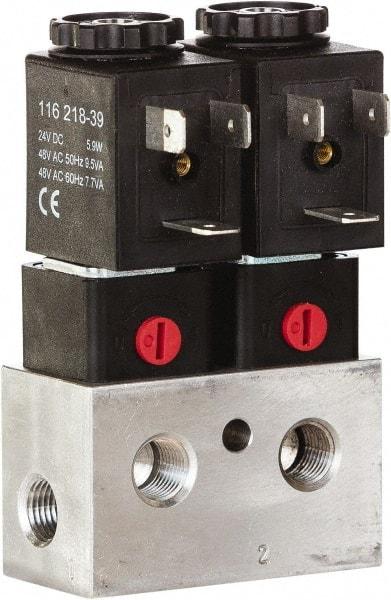 ARO/Ingersoll-Rand - 1/8", CAT Series 3-Way 2-Position Bar Manifold Stacking Solenoid Valve - 24 VDC, 0.062 CV Rate, 3.275" High x 3" Long - Exact Tool & Supply