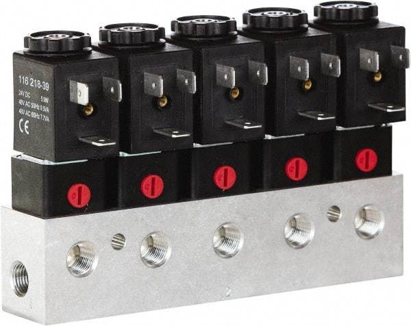 ARO/Ingersoll-Rand - 1/8", CAT Series 3-Way 2-Position Bar Manifold Stacking Solenoid Valve - 24 VDC, 0.062 CV Rate, 3.275" High x 7" Long - Exact Tool & Supply