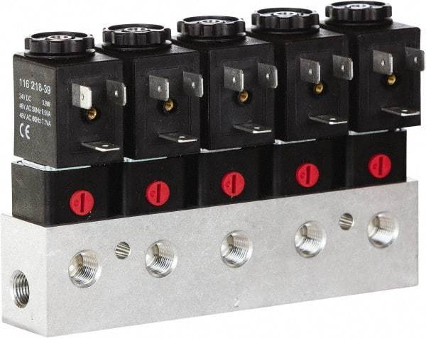 ARO/Ingersoll-Rand - 1/8", CAT Series 3-Way 2-Position Bar Manifold Stacking Solenoid Valve - 0.062 CV Rate, 3.275" High x 6" Long - Exact Tool & Supply