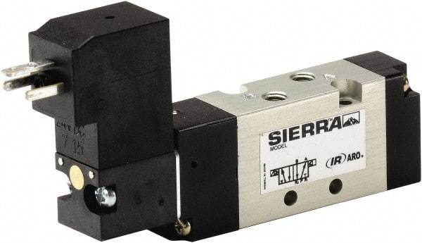 ARO/Ingersoll-Rand - 10-32" Inlet, Solenoid Actuator, Spring Return, 2 Position, Body Ported Solenoid Air Valve - 24 VDC Input, 1/4 CV, 4 Way, 115 psi, 122° Max Temp - Exact Tool & Supply