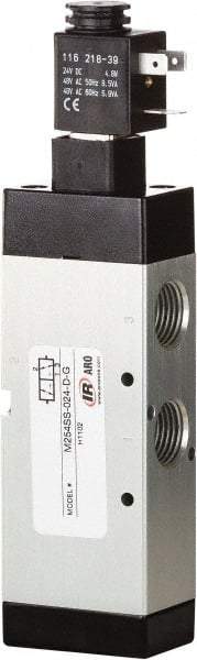 ARO/Ingersoll-Rand - 3/8" Inlet x 3/8" Outlet, Single Solenoid Actuator, Spring Return, 2 Position, Body Ported Solenoid Air Valve - 24 VDC Input, 1.65 CV, 3 Way, 115 psi, 122° Max Temp, 15° Min Temp - Exact Tool & Supply