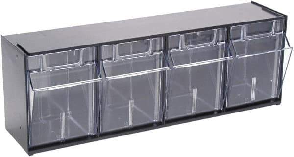 Deflect-o - 4 Compartment, 23-5/8 Inch Wide x 6-5/8 Inch Deep x 8-1/8 Inch High, Covered Modular - Plastic, Black and Clear - Exact Tool & Supply