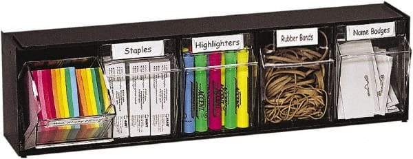 Deflect-o - 5 Compartment, 23-5/8 Inch Wide x 5-1/4 Inch Deep x 6-1/2 Inch High, Covered Modular - Plastic, Black and Clear - Exact Tool & Supply