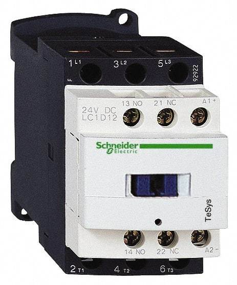 Schneider Electric - 3 Pole, 24 Coil VAC at 50/60 Hz, 12 Amp at 440 VAC and 25 Amp at 440 VAC, Nonreversible IEC Contactor - 1 Phase hp: 1 at 115 VAC, 2 at 230/240 VAC, 3 Phase hp: 10 at 575/600 VAC, 3 at 200/208 VAC, 3 at 230/240 VAC, 7.5 at 460/480 VAC - Exact Tool & Supply