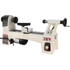 Jet - 24 Position, 10" Swing, 15-1/2" Distance Between Center, Cast Iron Woodworking Lathe - 2MT Head/Tailstock, 3/8" Spindle Hole, 3" Face Plate, 500 to 3,975 RPM - Exact Tool & Supply