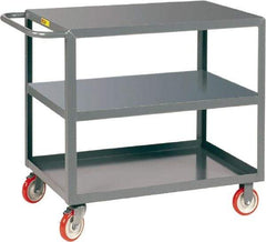 Little Giant - 1,200 Lb Capacity, 24" Wide x 36" Long x 35" High Service Cart - 3 Shelf, Steel, 2 Rigid/2 Swivel Casters - Exact Tool & Supply