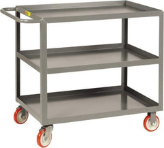 Little Giant - 1,200 Lb Capacity, 24" Wide x 36" Long x 35" High Service Cart - 3 Shelf, Steel, 2 Rigid/2 Swivel Casters - Exact Tool & Supply