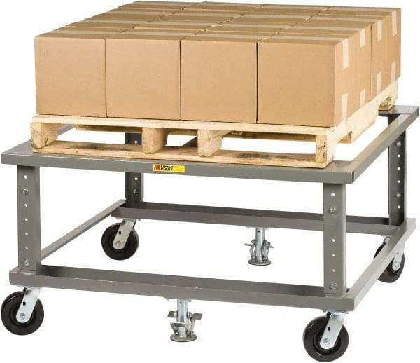 Little Giant - 3,600 Lb Capacity Steel Adjustable Height Pallet Stand - 48" Long x 40" Wide x 24" High, 6" Wheels - Exact Tool & Supply