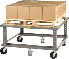 Little Giant - 3,600 Lb Capacity Steel Adjustable Height Pallet Stand - 48" Long x 40" Wide x 24" High, 6" Wheels - Exact Tool & Supply