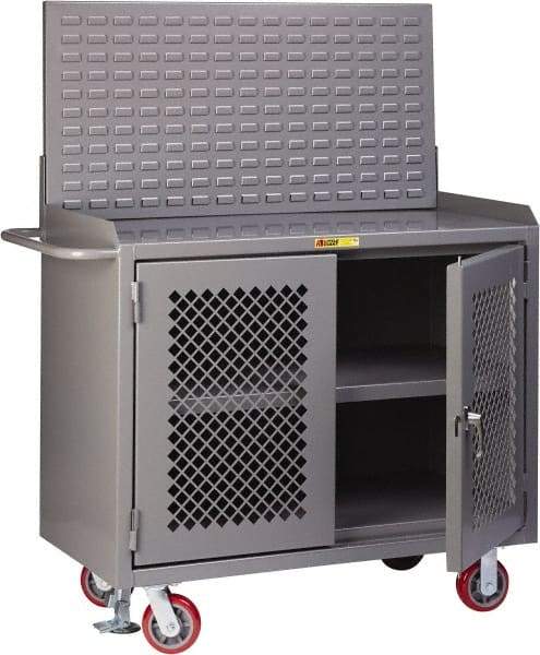 Little Giant - Mobile Bench Cabinet with Louvered Panel - Steel, Gray, 48" Long x 24" Deep x 65" High - Exact Tool & Supply