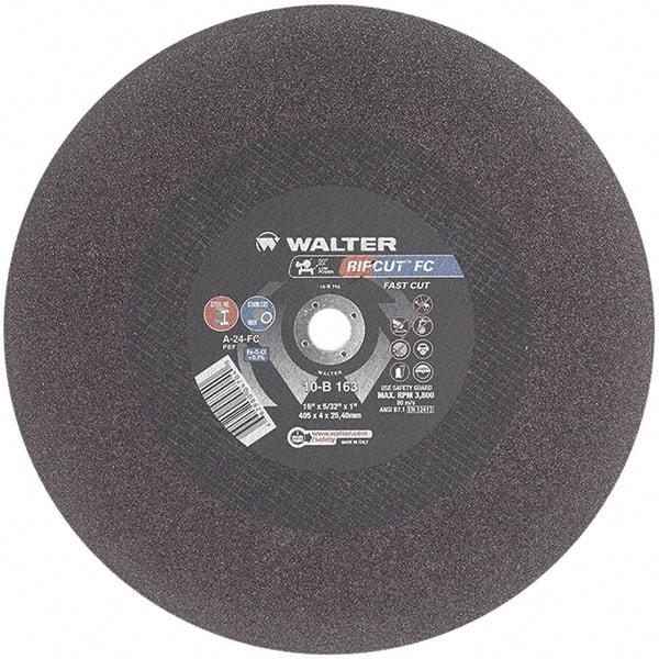 WALTER Surface Technologies - 16" 24 Grit Aluminum Oxide Cutoff Wheel - 5/32" Thick, 1" Arbor, 3,800 Max RPM, Use with Stationary Tools - Exact Tool & Supply