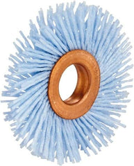 Tanis - 3" OD, 1/2" Arbor Hole, Crimped Nylon Wheel Brush - 3/8" Face Width, 7/8" Trim Length, 0.04" Filament Diam - Exact Tool & Supply
