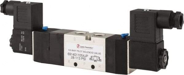 PRO-SOURCE - 1/4", 5/3 Way Double Stacking Solenoid Valve - 110 VAC, 0.76 CV Rate, 2.6" High x 8-1/2" Long - Exact Tool & Supply