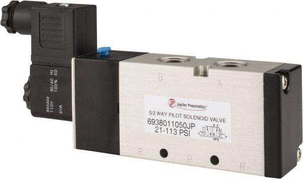 PRO-SOURCE - 3/8", 5/2 Way Single Stacking Solenoid Valve - 110 VAC, 1.9 CV Rate, 2.81" High x 6.22" Long - Exact Tool & Supply