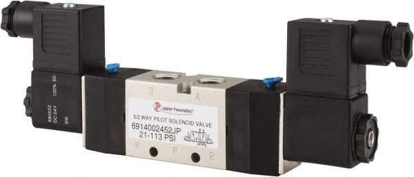 PRO-SOURCE - 1/4", 5/2 Way Double Stacking Solenoid Valve - 24 VDC, 0.98 CV Rate, 2.6" High x 7.76" Long - Exact Tool & Supply