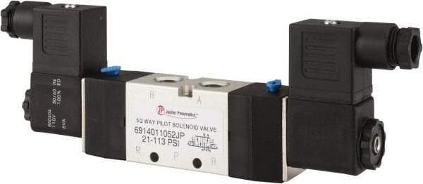 PRO-SOURCE - 1/4", 5/2 Way Double Stacking Solenoid Valve - 110 VAC, 0.98 CV Rate, 2.6" High x 7.76" Long - Exact Tool & Supply