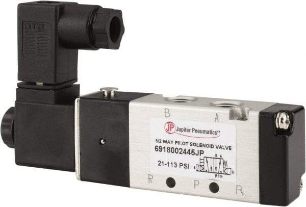 PRO-SOURCE - 1/8", 5/2 Way Body Ported Stacking Solenoid Valve - 24 VDC, 0.6 CV Rate, 1.36" High x 3.88" Long - Exact Tool & Supply