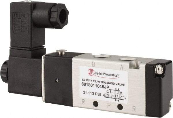 PRO-SOURCE - 1/8", 5/2 Way Body Ported Stacking Solenoid Valve - 110 VAC, 0.6 CV Rate, 1.36" High x 3.88" Long - Exact Tool & Supply