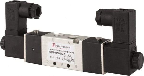 PRO-SOURCE - 1/8", 5/2 Way Body Ported Stacking Solenoid Valve - 110 VAC, 1.36 CV Rate, 1.36" High x 5.43" Long - Exact Tool & Supply