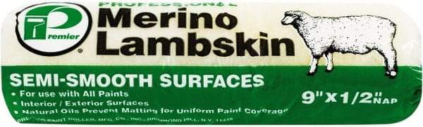 Premier Paint Roller - 1/2" Nap, 9" Wide Paint Roller Cover - Semi-Rough Texture, Lambskin - Exact Tool & Supply