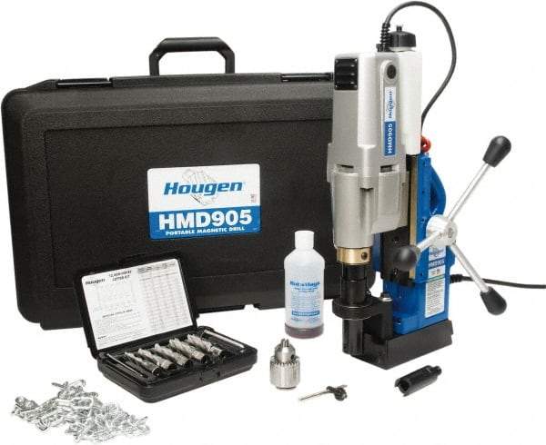 Hougen - 2" Travel, Portable Magnetic Drill Press - 250 & 450 RPM, 9 Amps, 1.5 hp, 1035 Watts - Exact Tool & Supply