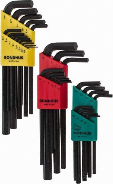 Bondhus - 30 Piece L-Key Hex Key Set - Hex Range 0.05 to 3/8", 8-5/8" OAL, Protanium High Torque Steel - Exact Tool & Supply