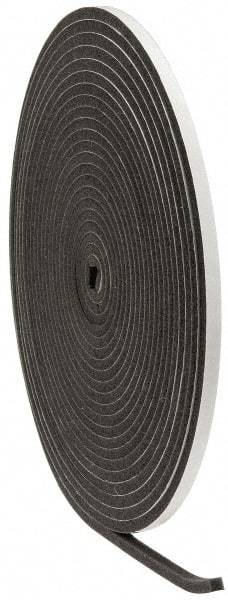 Made in USA - 3/8" Thick x 1/2" Wide x 50' Long Gray Open Cell Polyurethane Foam Rubber Roll - Stock Length, Adhesive Back, 1.8 to 2.2 Lb/Cu Ft Density, -20°F to 160°F - Exact Tool & Supply