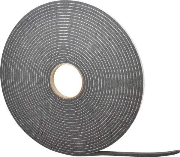 Made in USA - 1/4" Thick x 1/2" Wide x 45' Long Black Closed Cell PVC Foam Rubber Roll - Stock Length, Adhesive Back, 13 Lb/Cu Ft Density, -20°F to 130°F - Exact Tool & Supply