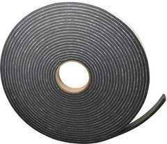 Made in USA - 1/4" Thick x 1" Wide x 45' Long Black Closed Cell PVC Foam Rubber Roll - Stock Length, Adhesive Back, 13 Lb/Cu Ft Density, -20°F to 130°F - Exact Tool & Supply