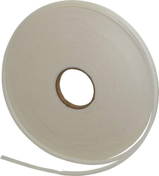 Made in USA - 3/16" Thick x 1/2" Wide x 50' Long White Closed Cell Polyethylene Foam Rubber Roll - Stock Length, Adhesive Back, 2 Lb/Cu Ft Density, -20°F to 170°F - Exact Tool & Supply