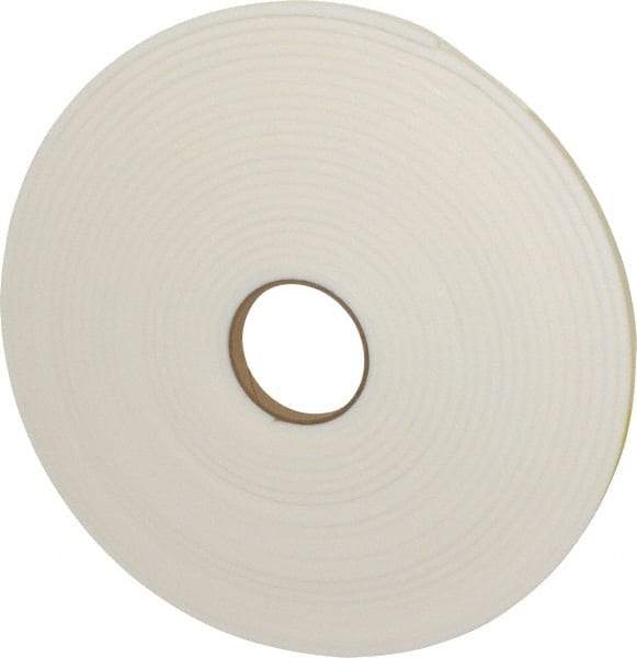 Made in USA - 1/4" Thick x 1/2" Wide x 50' Long White Closed Cell Polyethylene Foam Rubber Roll - Stock Length, Adhesive Back, 2 Lb/Cu Ft Density, -20°F to 170°F - Exact Tool & Supply